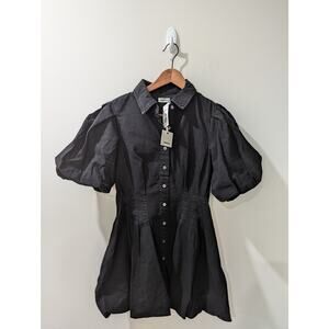 SIMKHAI Washed Black Balloon Pintuck Mini Dress NWT